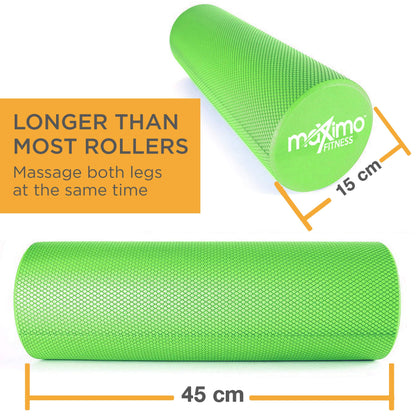 Maximo Fitness Foam Roller - High Density Exercise Roller for Trigger Point Self Massage, Muscle and Back Roller for Fitness, Physical Therapy, Yoga and Pilates, Gym Equipment (Green, 15cm x 45cm)