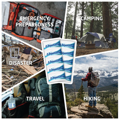 Aquatabs 49mg Water Purification Tablets (50 Pack). Water Filtration System for Hiking, Backpacking, Camping, Emergencies, Survival, and Home-Use. Easy to Use Water Treatment and Disinfection.