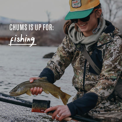 Chums Surfshorts Wallet - Lightweight Slim Wallet with RFID Blocking Card & Clear ID Window - Zippered, Minimalist Wallet w/Key Ring (Brown Trout)