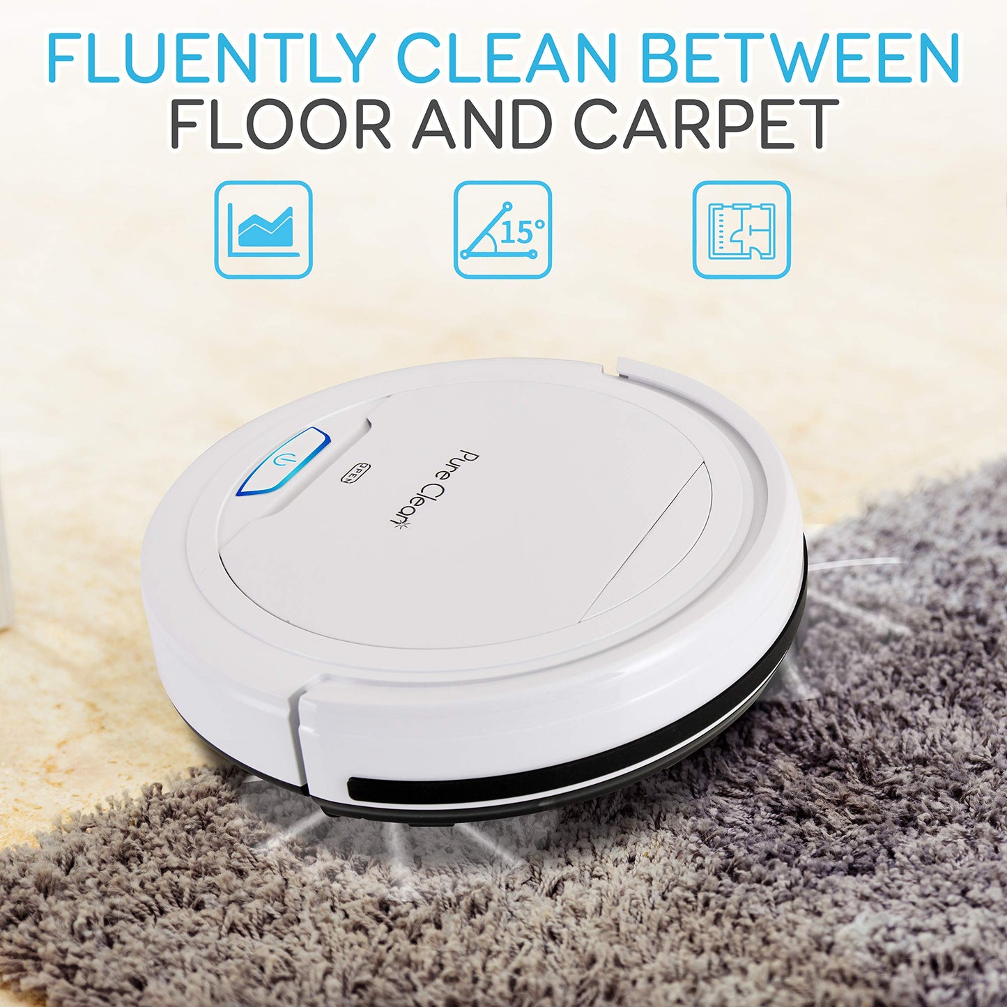 Pure Clean Robot Vacuum Cleaner - Upgraded Lithium Battery 90 Min Run Time - Automatic Bot Self Detects Stairs Pet Hair Allergies Friendly Robotic Home Cleaning for Carpet Hardwood Floor - PUCRC25