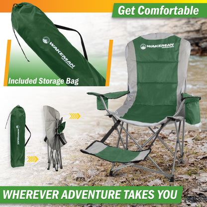 Wakeman Camping Chair with Foot Rest - 300lb Capacity Beach Chair with Footrest, Cupholder, and Cooler Pouch - Portable Chair Outdoors (Green)